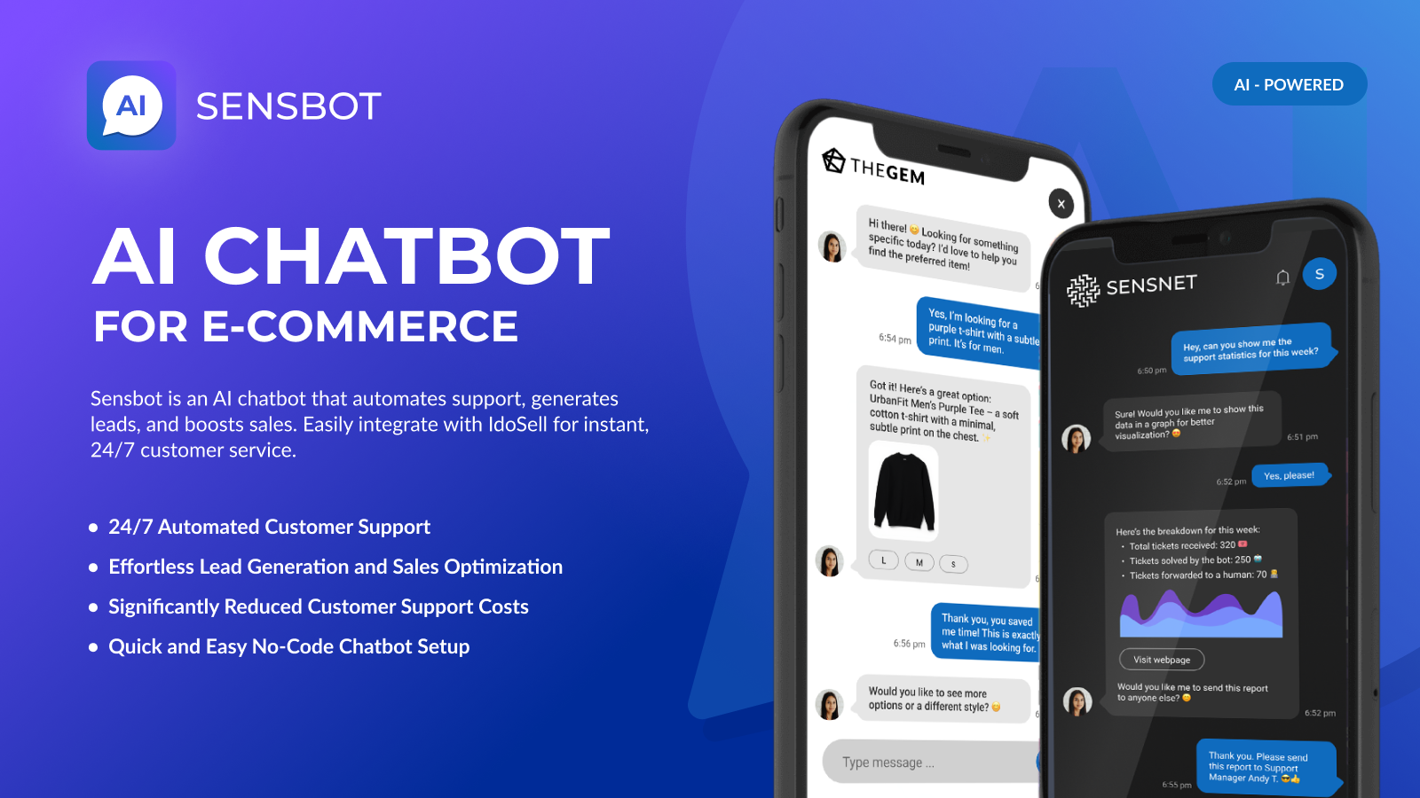 Sensbot AI Chatbot pre e-commerce