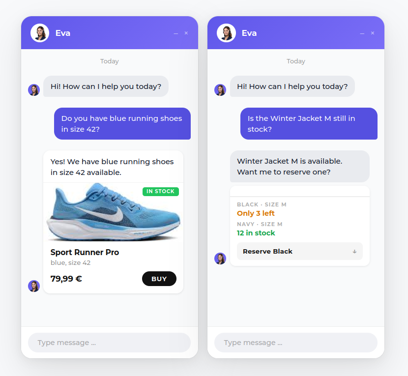 Chatbot odpovedá na otázku k dostupnosti produktu